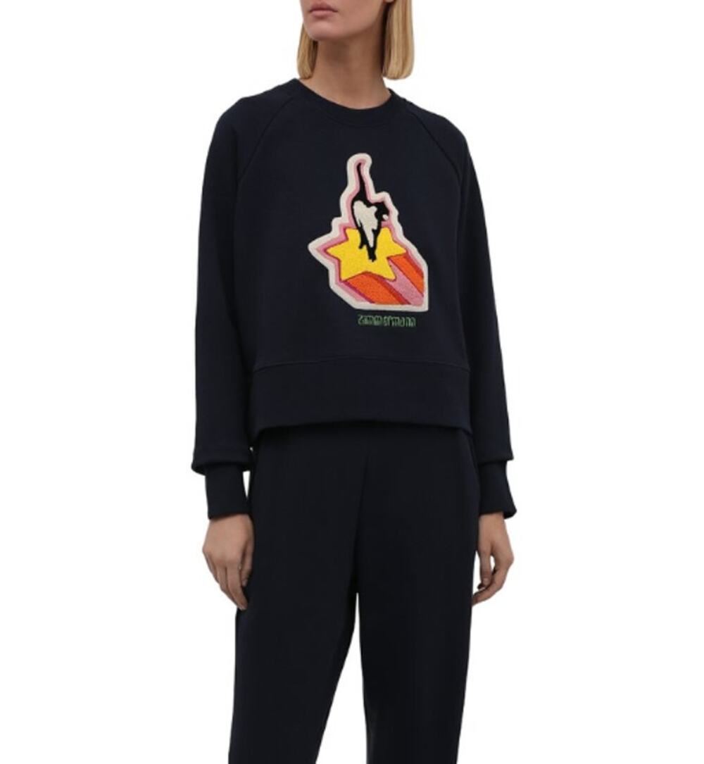 ZIMMERMANN Starcat Embroidered Sweatshirt Navy Pullover Terry Women's 3/US 10